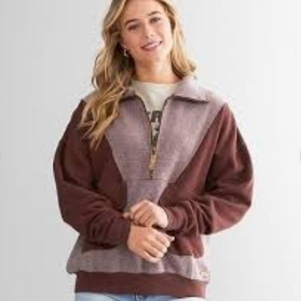 BKE Cropped Pullover - Women's Burgundy Half Zip Sz Large LN